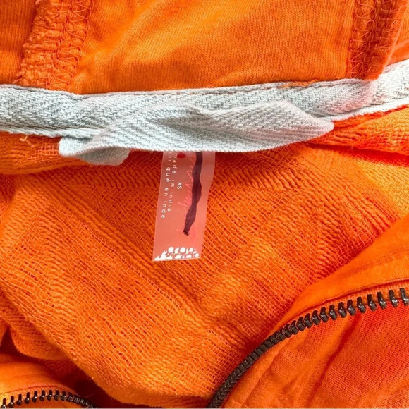 NWT Free People Quilted Pullover Quarter Zip Hoodie Orange White XS - Picture 11 of 14